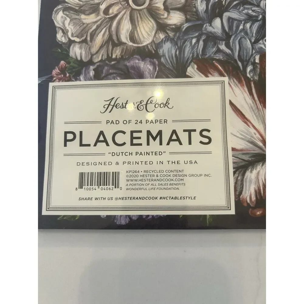NEW‎ Hester & Cook Dutch Painted Multicolor Floral 24 Paper Pad Placemats USA